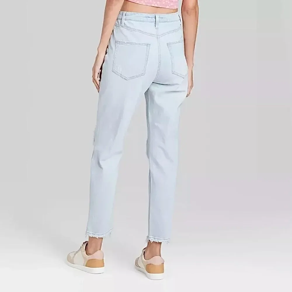 Wild Fable Highest Mom Jean Destroyed Light Wash Sz 12